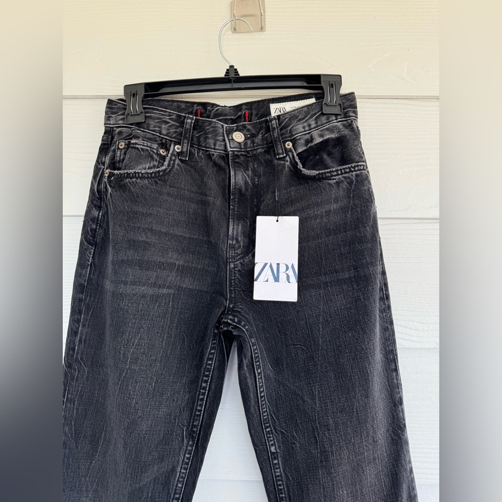 ZARA Black Washed Bootcut Jeans Women Size 4 EU 36 High Rise 100% Cotton - Picture 2 of 9